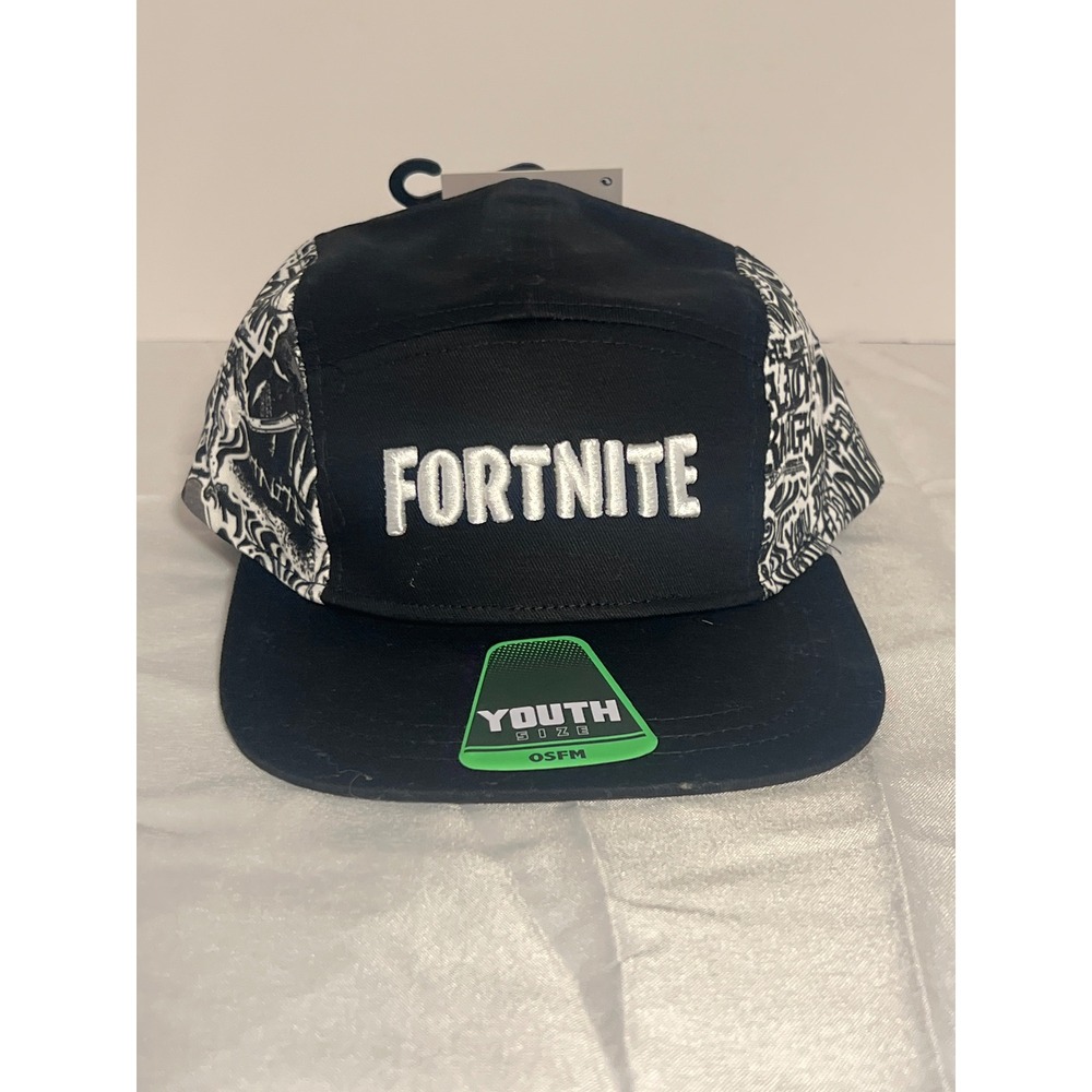 Fortnite‎ Youth OSFM Black White Graphic 5 Panel Baseball Cap Hat